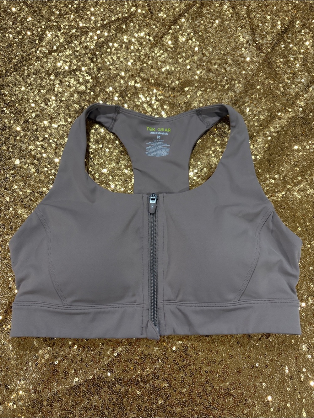 tek gear Taupe Front Zip Racerback Performance Sports Bra